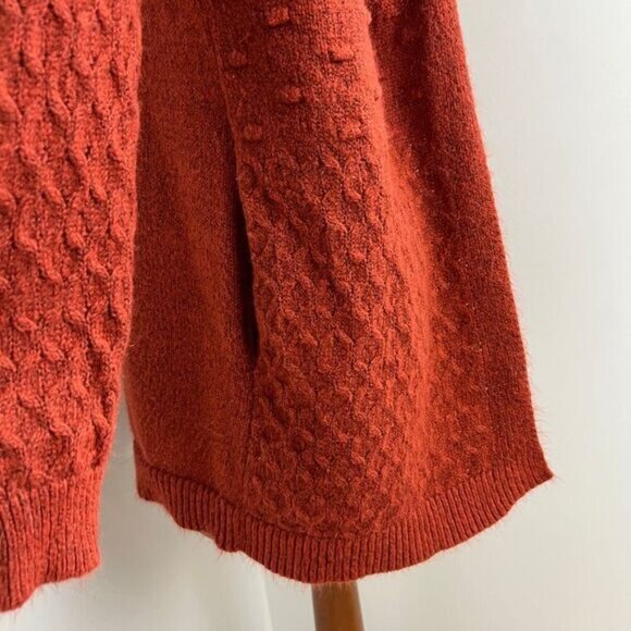 Kempson Womens Medium Burnt Orange Open Front Knit Acrylic Cardigan Sweater Boho - Picture 2 of 15